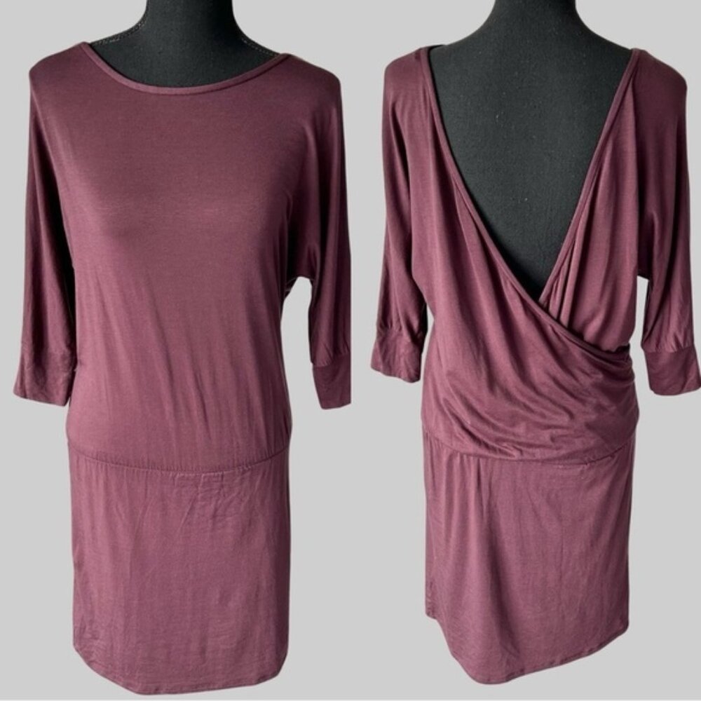 Aritzia Babaton Burgundy Open Back Stretchy Jersey Dress
